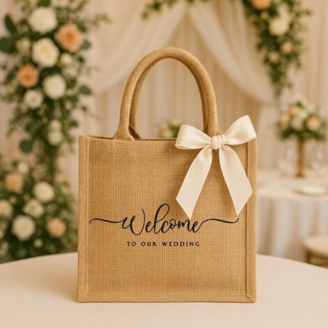 Set of 40 Custom Logo printed jute bag – Classic Jute Shopper Bag – Personalized Burlap Bag – Bridesmaid Gift Bag – Wedding Welcome Bag