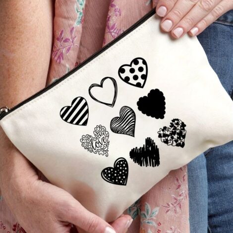 Unisex voksen hjerte mønster kosmetisk med lynlås, foldbar rejse , , hvid – uden , tilfældigt