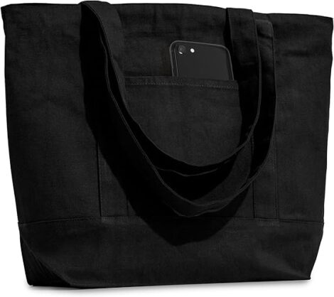 black canvas cotton shopping tote bag 1.1