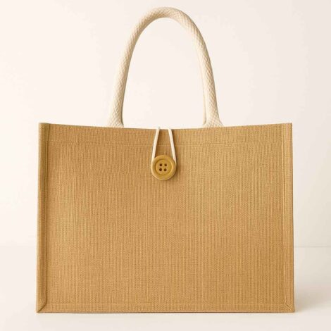 Brown jute bag with button