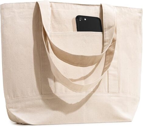 off white canvas cotton shopping tote bag 1