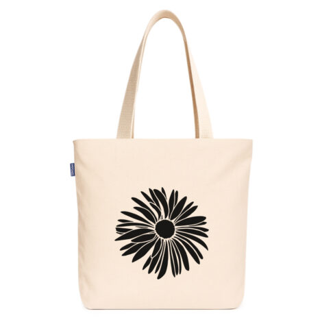 Black Flower printed tote bag